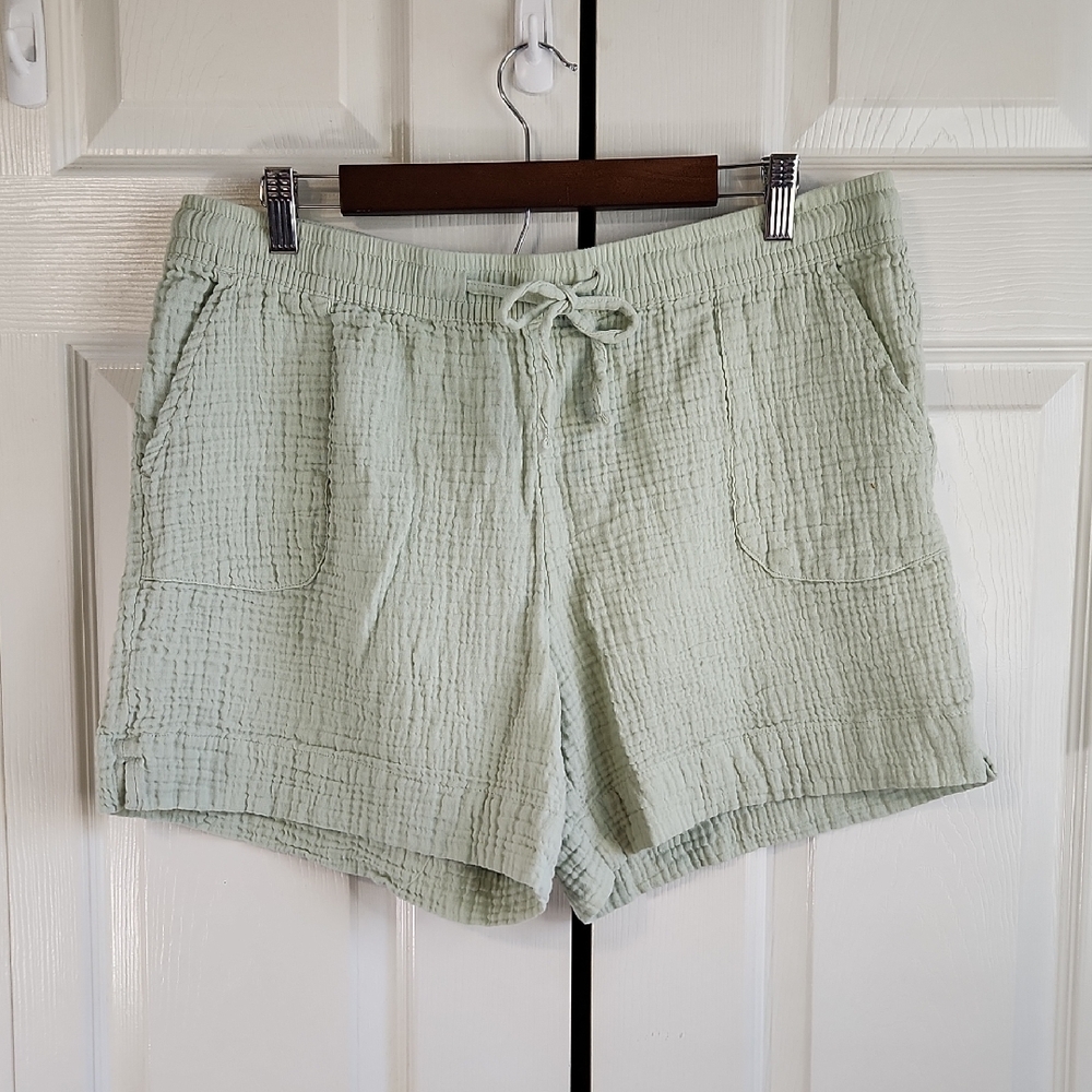 Serra Womens Seafoam Green‎ Gauzy Shorts Siz LG 12/14 Pockets Drawstring Elastic